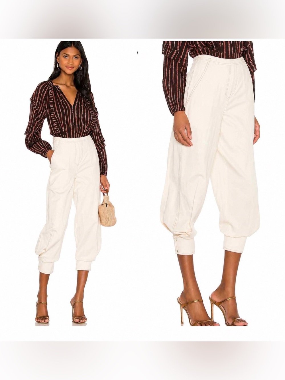 ✨ Ulla Johnson Levi Cropped Cuff Pant Cream Cotton Linen Blend Size 2 ✨